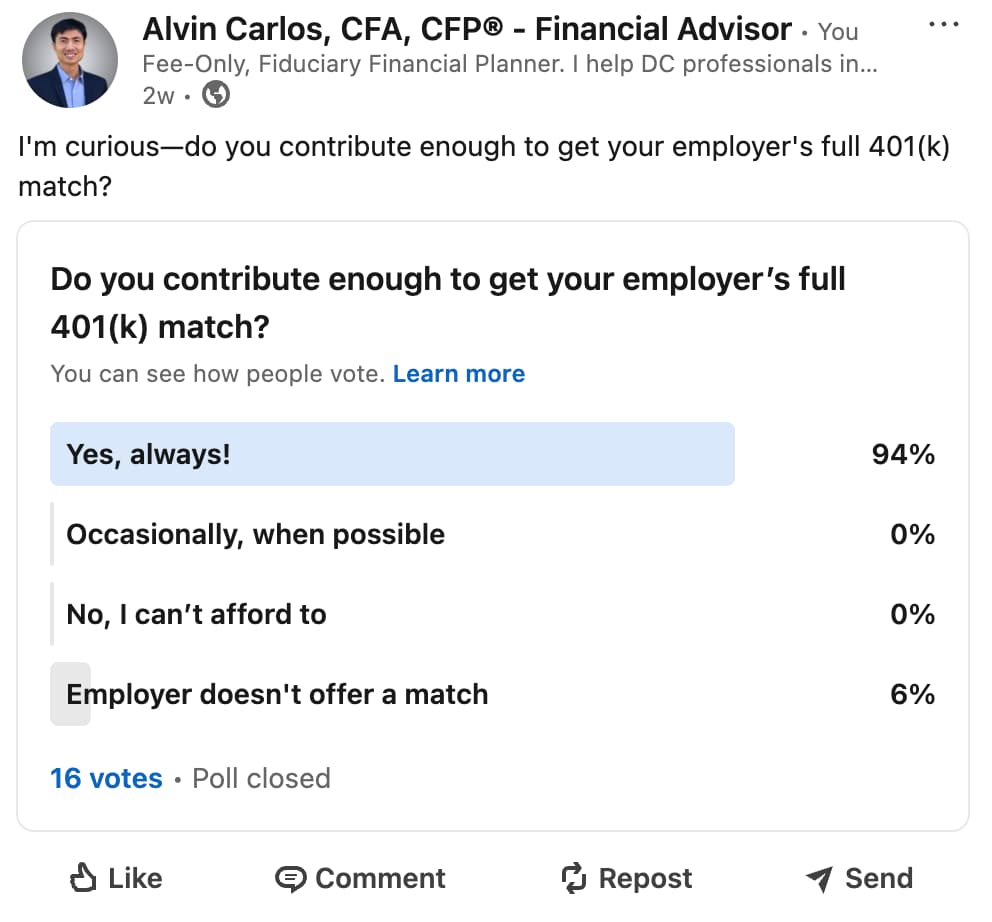 401(k) match poll results